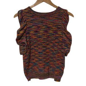 Anthropologie Multicolor Space Dye Knit Puff Sleeve Sweater Top